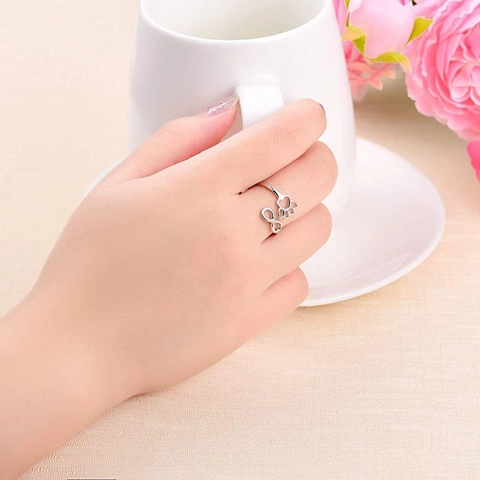 S925 Sterling Silver Infinity Cat Paw Ring Adjustable Open Footprint Personalized Animal Jewelry For Women