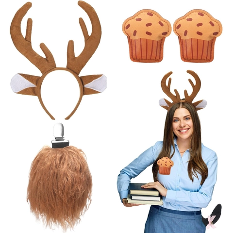 Rentier Geweih Stirnband Maske Schwanz Reflektierende Weste Zubehör Set Für Wald Fotografie Maskerade Party Kostüm Requisiten Tier Kopfschmuck