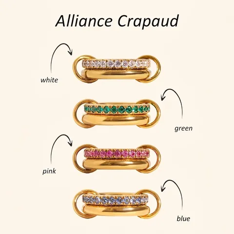 Linked Interlocking Rings Stainless Steel Colorful Cubic Zirconia Waterproof Hypoallergenic Luxury Fashion Geometric Jewelry