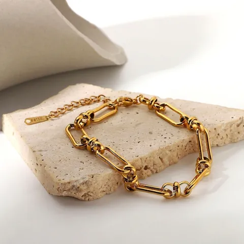Minimalistische Roestvrijstalen Vergulde Knoop Grove Schakelketting Armband Voor Dames Mode Geometrische Verstelbare Sieraden
