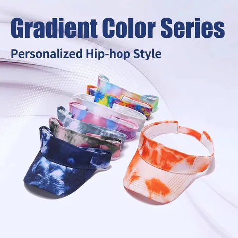 Women Faux Satin Tie-Dye Sun Visor Hat Adjustable Empty Top Gradient Colorful Streetwear Hip Hop Sporty Summer UV Shield