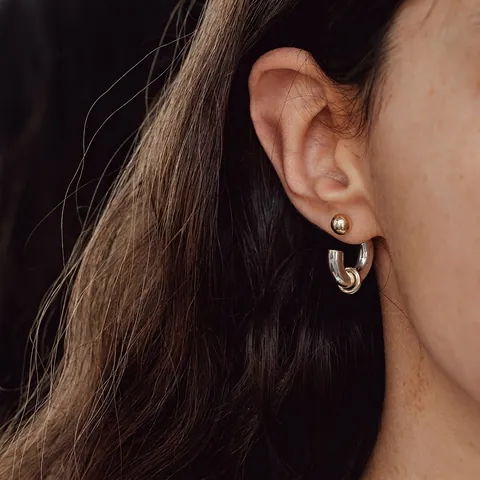 Tweekleurige C-Vormige Oorbellen Roestvrij Staal 18K Verguld Waterdicht Hypoallergeen Minimalistische Sieraden Dames