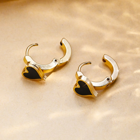 Minimalist Stainless Steel Double Layer Heart Hoop Earrings For Women Gold Plated Black Enamel Heart Huggie Earrings Jewelry
