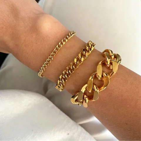 Miami Cuban Link Bracelet For Men Women Stainless Steel Gold Plated Punk Hip Hop Curb Chain Fashion Jewelry Accessory