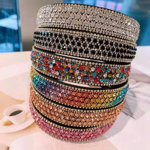 Luxury Rhinestone Encrusted Wide Brim Headband For Women French Vintage Sparkling Crystal Hair Hoop Fashion Hair Accessories For Wedding Party