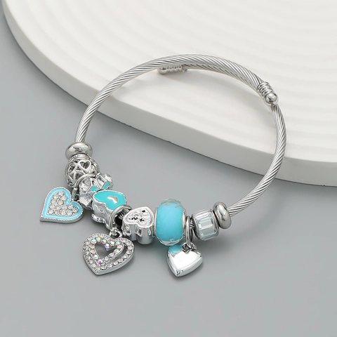 Fashion Alloy Heart Charm Bracelet For Women Sweet DIY Beaded Bracelet With Rhinestones And Enamel Charms Romantic Gift Jewelry
