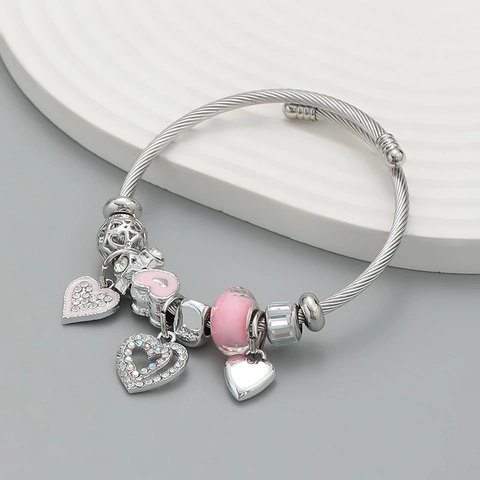Fashion Alloy Heart Charm Bracelet For Women Sweet DIY Beaded Bracelet With Rhinestones And Enamel Charms Romantic Gift Jewelry