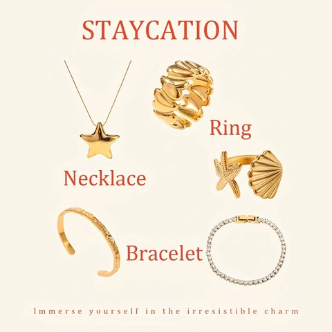 Modeschmuck Set Edelstahl Zirkonia Stern Herz Muschel Seestern Halskette Ring Armband Für Damen