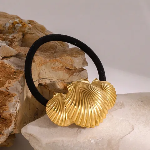 Gold Stainless Steel Shell Hair Ties High Elastic Ponytail Holder Seashell Scrunchies Fashion Hair Accessories Women