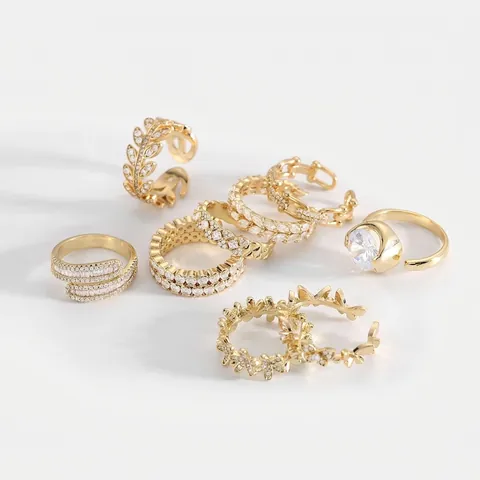 18K Gold Plated Brass Zirconia Open Ring For Women Elegant Adjustable Shiny Geometric Jewelry Trendy Finger Ring Accessories
