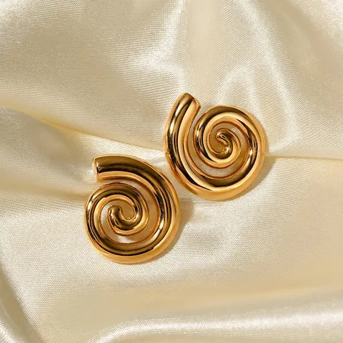 Spiral Swirl Earrings 18K Gold Plated Stainless Steel Geometric Polished Statement Jewelry For Women Ins Style