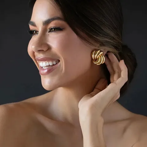 Orecchini a Bottone a Onda in Acciaio Inossidabile Placcato Oro 18K Orecchini a Nodo a Spirale Gioielli Regalo Donna