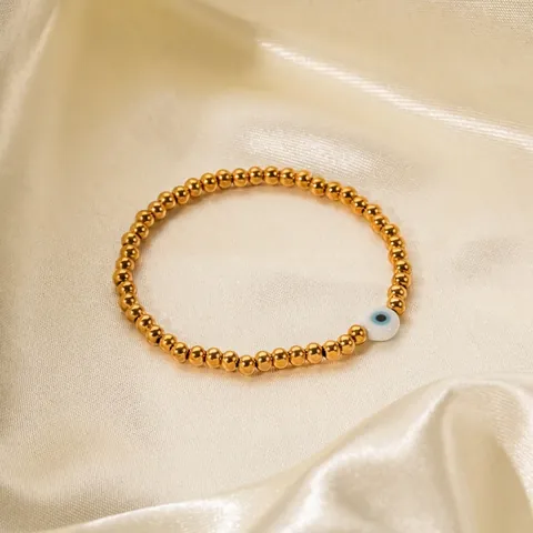 Mode Edelstahl Böser Blick Perlen Elastisches Armband Vergoldetes Metall Kugelketten Armband Für Damen Ethnischer Schmuck Geschenk