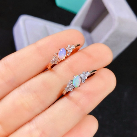 925 Sterlingsilber Natur Opal Ring Für Damen Ovale Stein Strass Akzente Poliert Galvanisiert Mode Schmuck Ring Geschenk