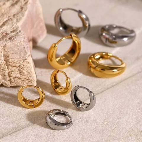 Minimalist Chunky Hoop Earrings Waterproof Hypoallergenic 18K Gold Plated Stainless Steel Geometric Circle Studs For Women