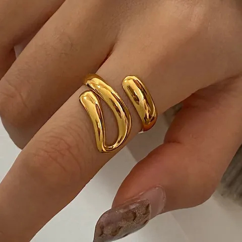 Stainless Steel Ring Irregular Wave Streamline Adjustable Open Design Waterproof Hypoallergenic Minimalist Jewelry For Women