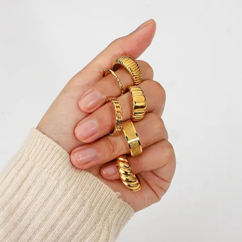 Bagues Chevalière Cœur Croissant Vintage Français Pour Femmes Acier Inoxydable 316L Plaqué Or 18K Bijoux Hypoallergéniques