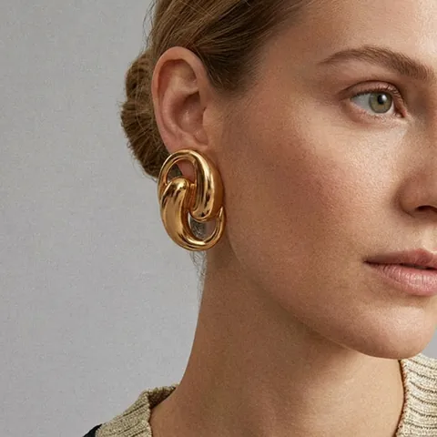 Abstract Twisted Geometric Hoop Earrings Stainless Steel Hypoallergenic Liquid Metal Style Fashion Jewelry For Women
