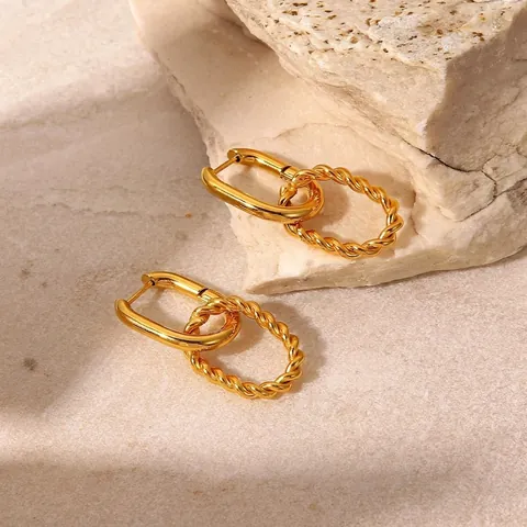 Geometrische Dubbele Ring Oorbellen Voor Dames Verguld Roestvrij Staal Gedraaid Touw Textuur Elegante Ins Stijl Sieraden
