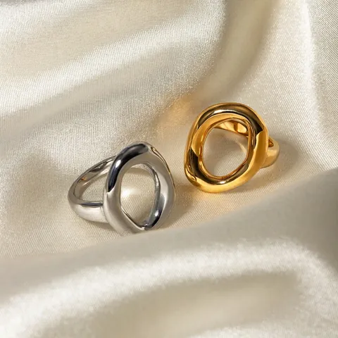 Minimalist Edelstahl Hohl Oval Geometrisch Offen Ring Für Damen Personalisiert 18K Gold Silber Plattiert Fingerring Schmuck