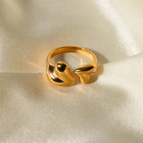 18K Gold Plated Stainless Steel Asymmetric Heart Open Ring Adjustable Minimalist Individual Trend Jewelry For Women
