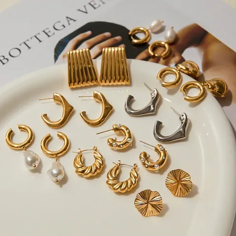 Pendientes De Moda De Acero Inoxidable Con Perla Artificial Irregular Y Circón Joyas Geométricas De Aro Para Mujer