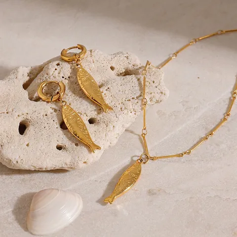 Vis Hanger Ketting En Oorbellen Roestvrij Staal 18K Verguld Oceaan Strand Stijl Sieraden Voor Vrouwen Waterdicht
