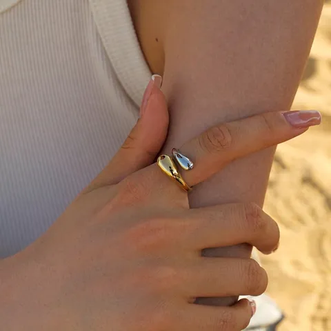 Mode Edelstahl Offener Wassertropfen Ring Für Damen Minimalistisch Chunky Gold Silber Galvanisch Geometrisch Verstellbar Fingerschmuck