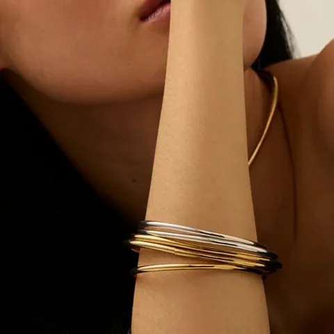 Minimalist Stackable Bangle Bracelets Stainless Steel High Polish Waterproof Hypoallergenic Elegant Geometric Jewelry Women