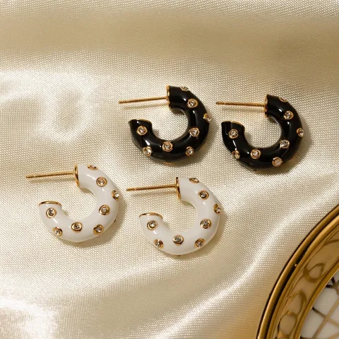 Pendientes De Aro De Esmalte En Forma De C Acero Inoxidable Con Diamantes De Imitación Estilo Vintage Francés Joyería Para Mujer