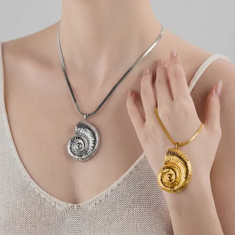 Nautilus Conch Shell Pendant Necklace Stainless Steel Waterproof Hypoallergenic Snake Chain Fashion Jewelry For Women