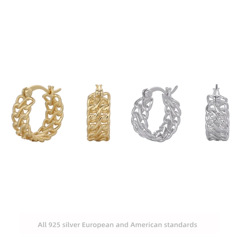 Orecchini a Cerchio con Maglia Intrecciata in Argento Sterling 925 da Donna Minimalisti Placcati in Oro Vero Stile Ins
