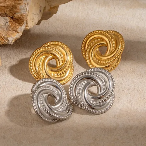 Pendientes De Botón De Acero Inoxidable Impermeable Hipoalergénico Espiral Nudo Retro Geométrico Joyería Para Mujer