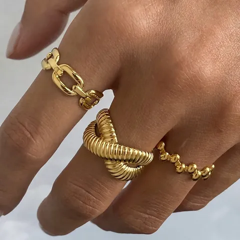 Verstellbare Edelstahl Ringe Für Damen Vergoldet Gliederkette Minimalistisch Geometrisch Stapelbare Finger Schmuck