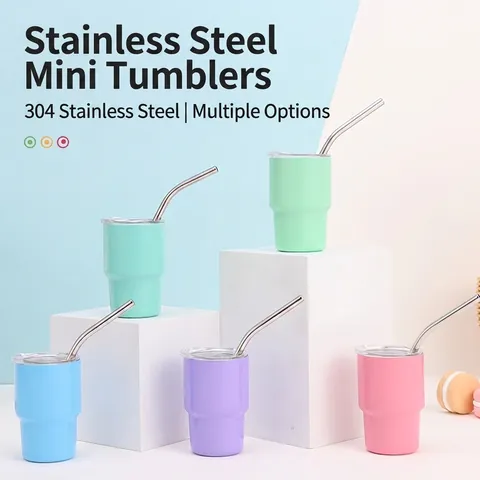 Mini Stainless Steel Tumbler Double Wall Vacuum Insulated Wine Glass With Straw And Lid Portable Coffee Cup For Travel Home