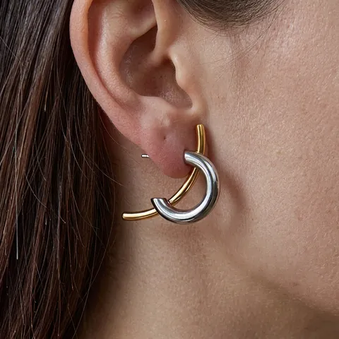 Minimalist Intertwined Geometric Hoop Earrings Bicolor Gold Silver Stainless Steel Hypoallergenic Waterproof Jewelry For Women