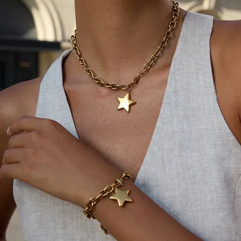 Star Pendant Necklace Stainless Steel Chunky Link Chain Waterproof Hypoallergenic Fashion Jewelry For Women