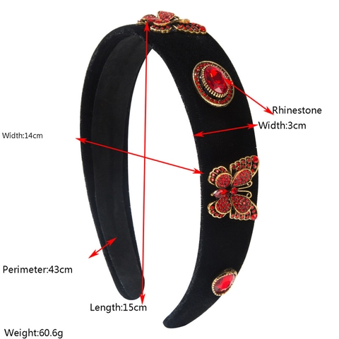 Baroque Vintage Velvet Padded Headband For Women Rhinestone Butterfly Embellished Hair Band Elegant Party Hair Accessories
