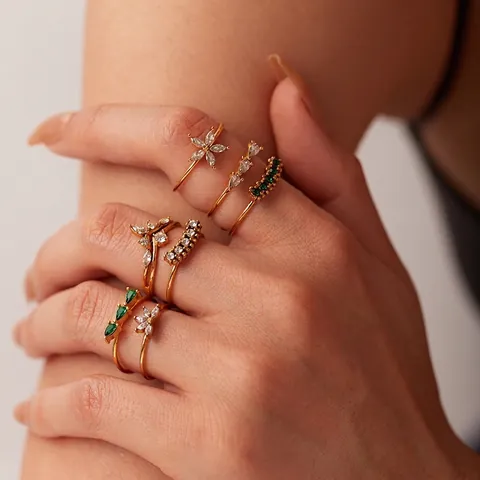 INS Stijl Roestvrijstalen Vergulde Open Ring Voor Dames Minimalistisch Geometrisch Strass Bloem Verstelbare Ring Sieraden