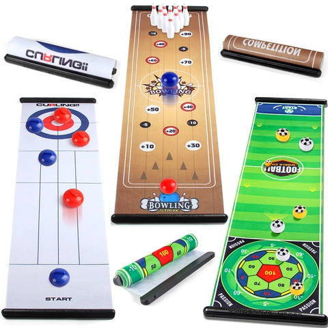 Giocattolo da Tavolo Portatile per Curling Bowling Calcio Gioco Educativo Sport Indoor Giocattolo Competitivo Con Tappetino Arrotolabile per Bambini Festa in Famiglia