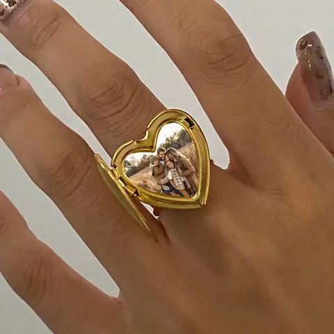 Vintage Edelstahl Gold Herz Medaillon Ring Für Damen Verstellbar Foto Rahmen Erinnerungsring Mode Schmuck Geschenk