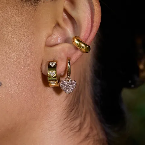 Pendientes De Aro De Acero Inoxidable Corazón Estrella Chapado En Oro Circonita Cúbica Joyería Para Mujer Hipoalergénica