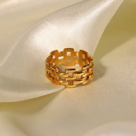 Hollow Watch Strap Design Ring 18K Gold Plated Stainless Steel Geometric Minimalist Jewelry For Women