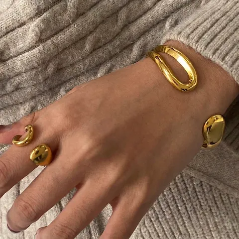 Pulsera Y Anillo Ajustables De Acero Inoxidable Chapado En Oro Forma Gota De Agua Joyería Geométrica Minimalista Para Mujeres