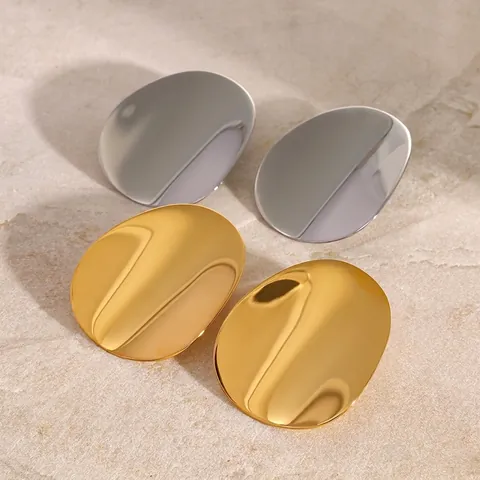 Modern Geometric Oval Stud Earrings Women Stainless Steel Mirror Polish Concave Minimalist Fashion Jewelry