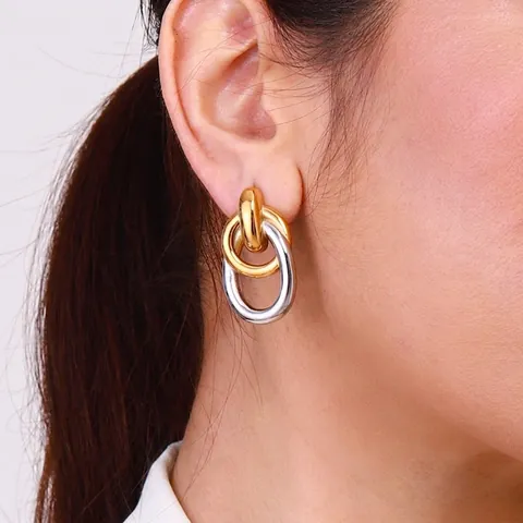 Orecchini A Cerchio Ovali Incastrati In Acciaio Inossidabile Placcato Oro E Argento Gioielli Geometrici Di Tendenza Per Donne
