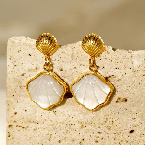 Muschel Ohrhänger 18K Vergoldet Edelstahl Weiß Perlmutt Ozean Stil Französisch Vintage Schmuck Für Frauen