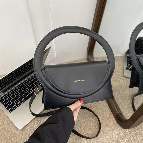 Borsa A Mano Minimalista In Pelle PU Con Grande Manico Rotondo Borsa A Tracolla Con Patta Per Donna Alla Moda Versatile Tinta Unita