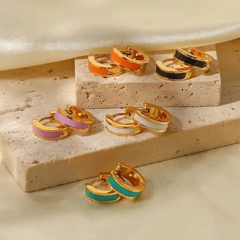 Stainless Steel 18K Gold Plated Colorful Enamel Hoop Earrings For Women Niche Geometric Circle Earring Jewelry Gift