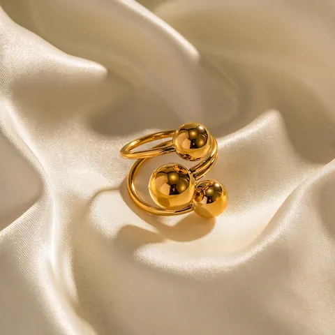 Trendy Roestvrij Staal Drie Kralen Open Ring Voor Vrouwen 18K Verguld Minimalistisch Geometrische Bal Verstelbare Ring Sieraden